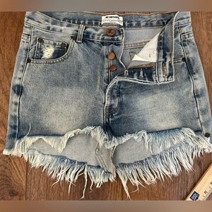 One Teaspoon Denim Button Fly Frayed Mini  Skirt NWOT size‎ 27